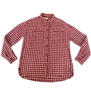 Hollister Women Red Plaid Flannel Long Sleeve Button Up Shacket Shirt Pockets S